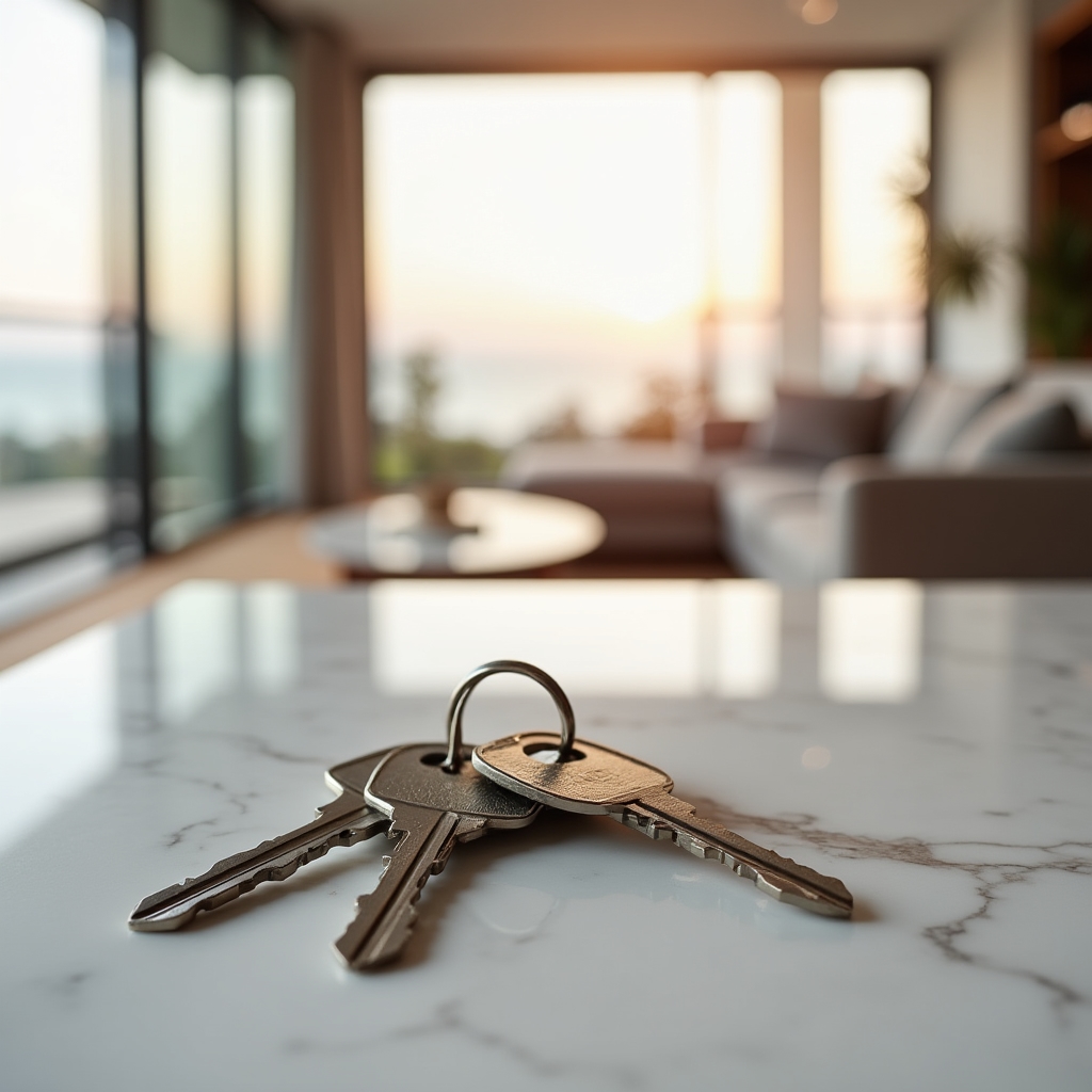 New apartment interior with keys on the counter