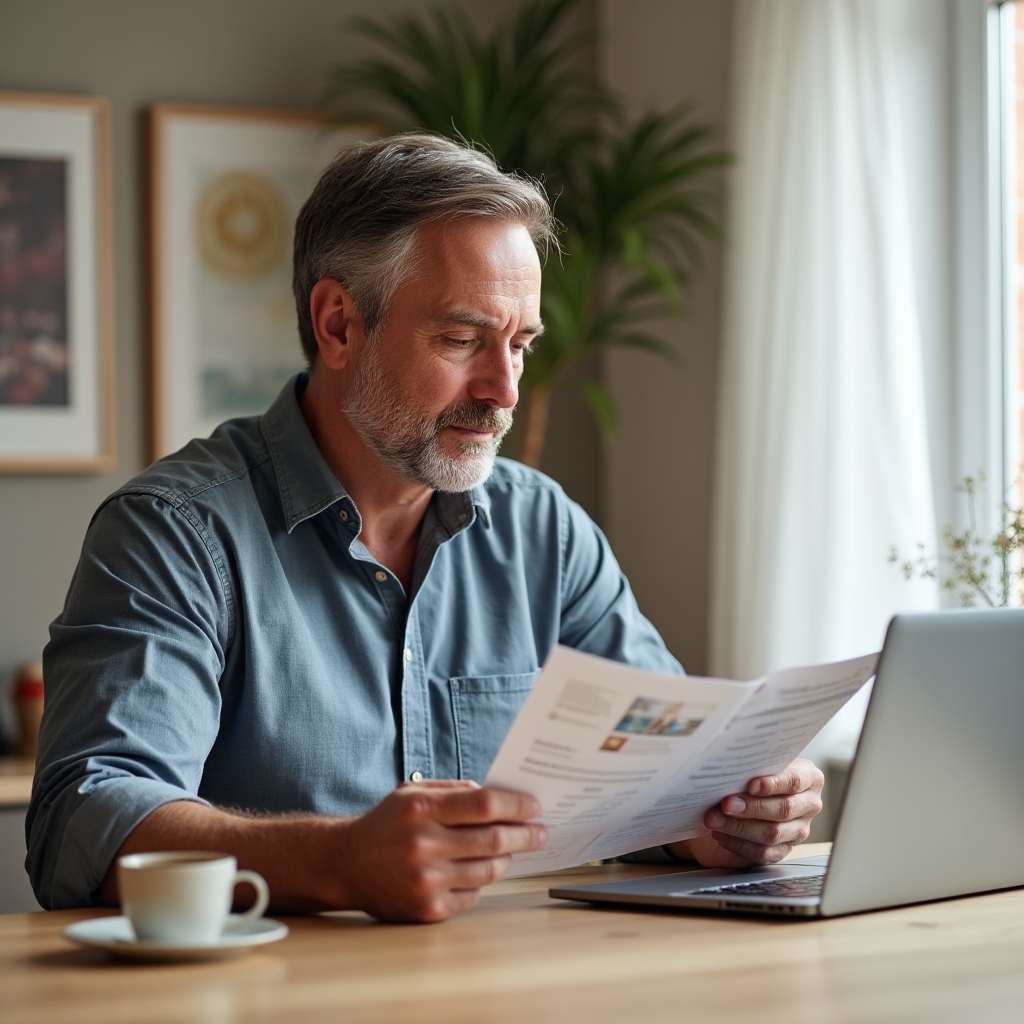 Buyer carefully reading a property information guide